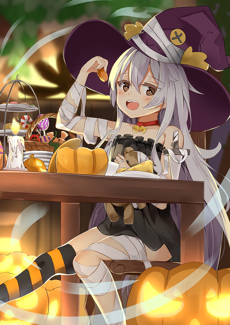Halloween, witch, bandage, weapon, thigh-highs, HD phone wallpaper