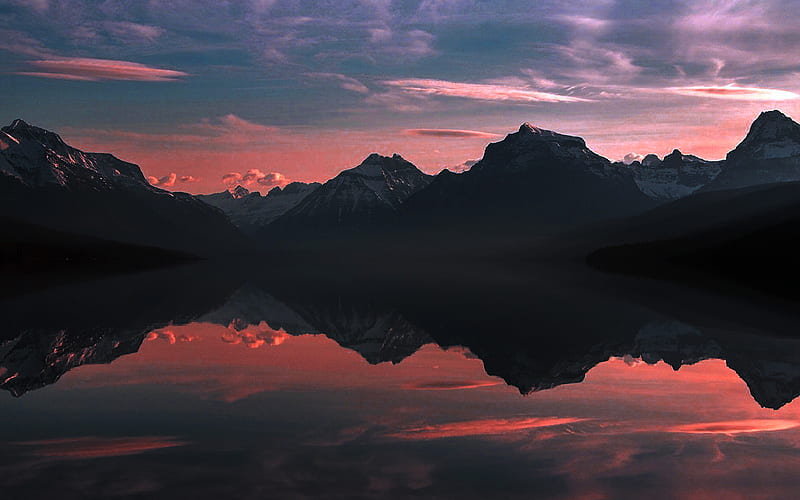 lake, mcdonald, nature, mountain, sky, summer, dark, red, HD wallpaper
