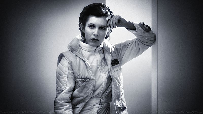 Carrie Fisher Princess Leia XXXIII, princess leia, celebrities, actrice, people, carrie fisher, black and white, HD wallpaper