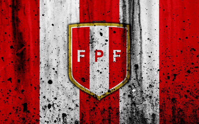 Peru national football team emblem, grunge, South America, football, stone texture, soccer, Peru, logo, South American national teams, HD wallpaper