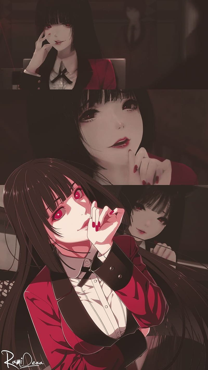 Anime character playing poker in kakegurui uniform