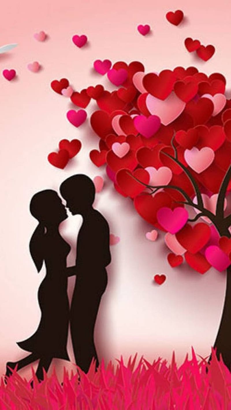 Whatsapp Love, Couple Animated, pink heart tree, HD phone ...