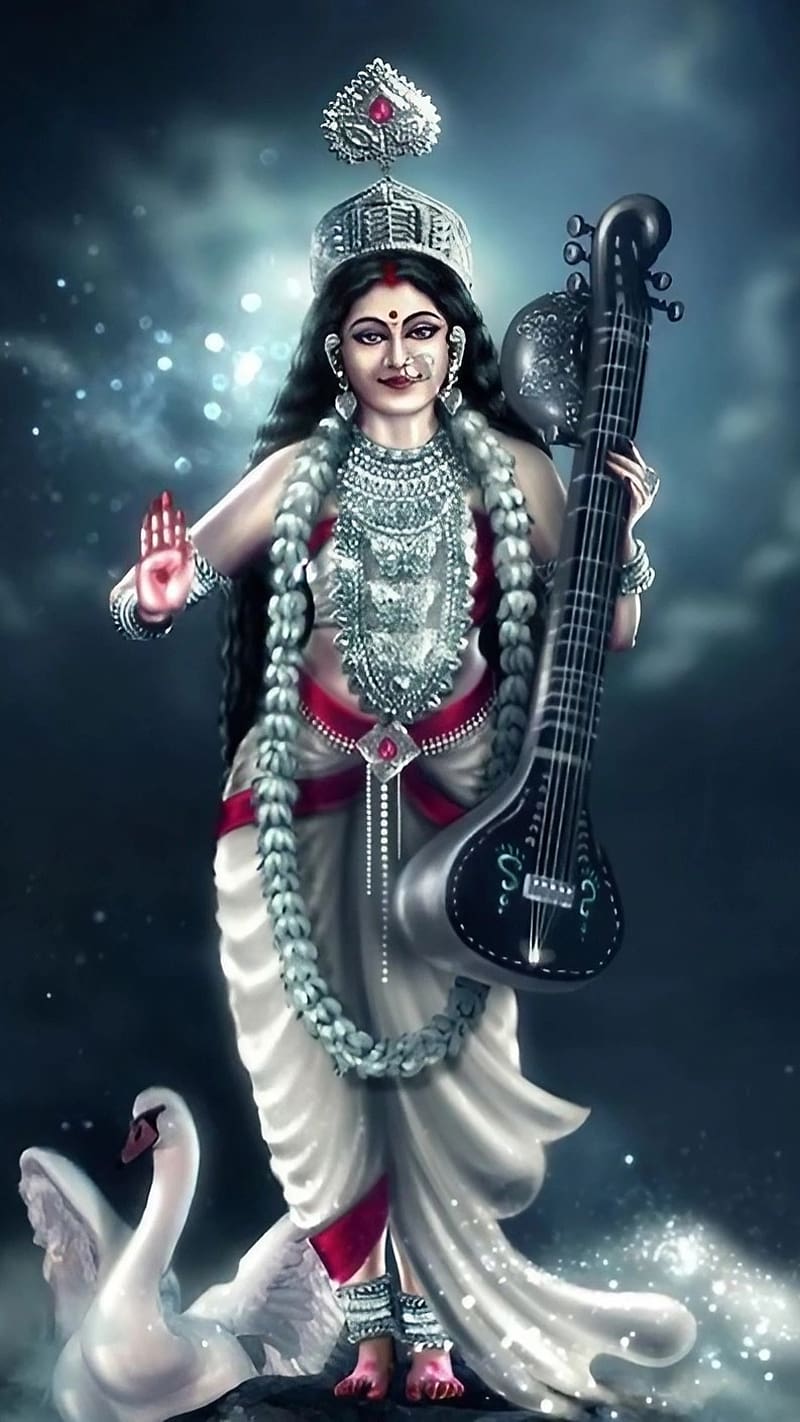 Saraswati Mata Ke, Dark Background, goddess of knowledge, HD phone wallpaper