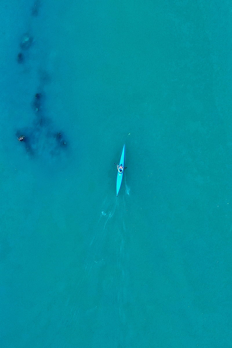 canoe, boat, water, aerial view, HD phone wallpaper