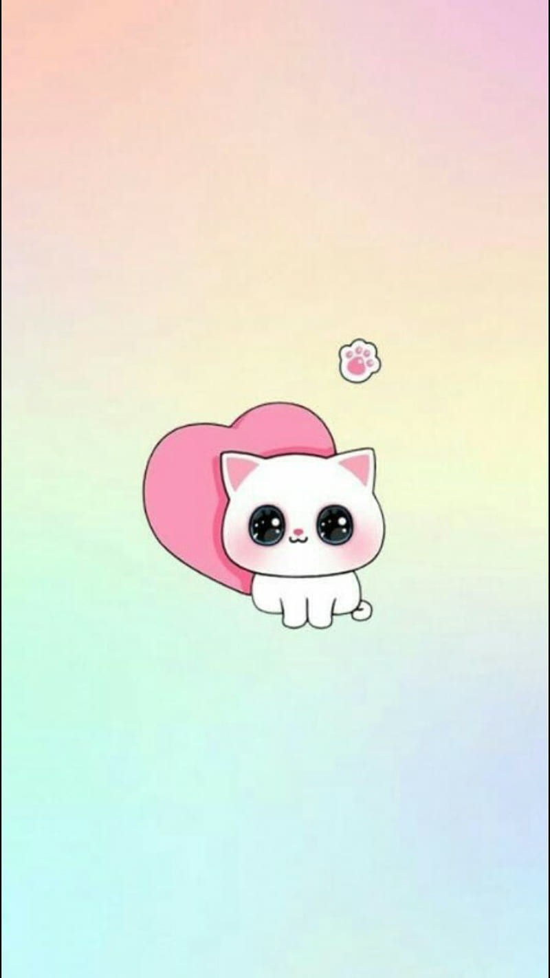 Cute Rainbow Cat, Cat, Cute, Heart, Kitten, Rainbow, Hd Phone Wallpaper