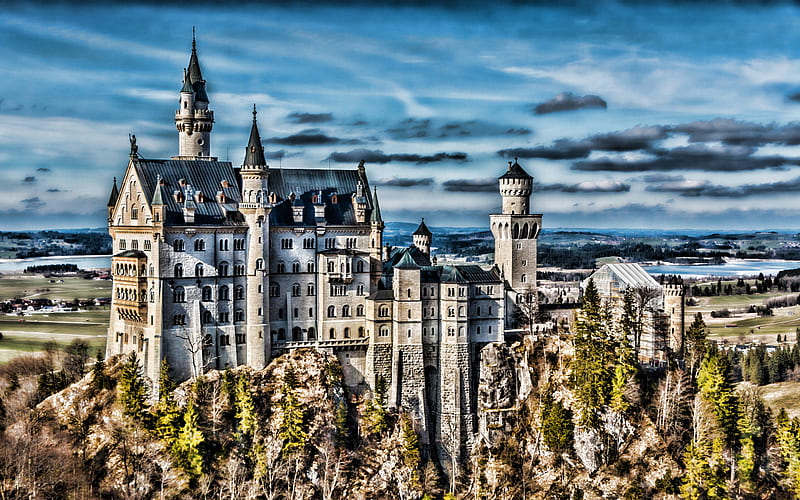 Neuschwanstein castle, R, autumn, Hohenschwangau, Alps, Schwangau, Germany, german landmarks, Bavaria, Europe, Neuschwanstein in autumn, HD wallpaper