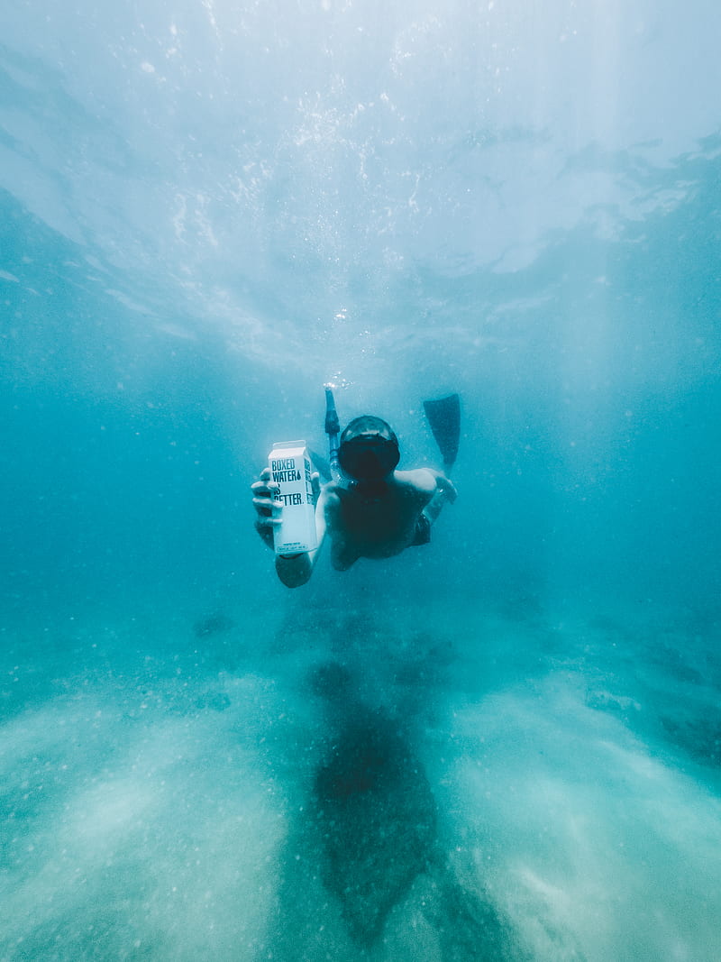 man in black diving suit under water, HD phone wallpaper