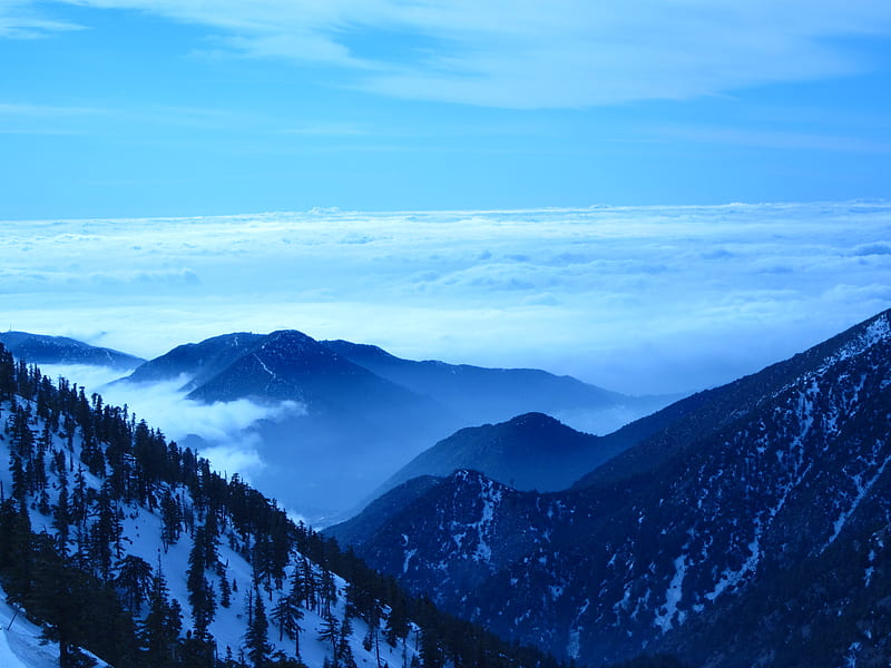 Blue Hue, elevation, sky, blue, mountains, HD wallpaper
