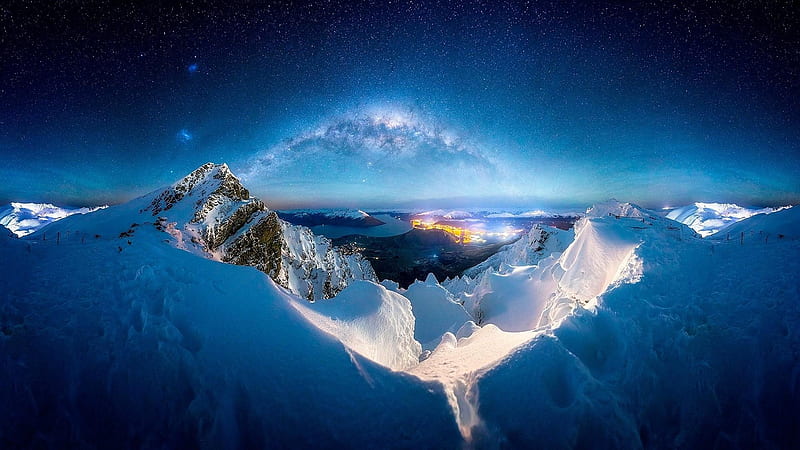 Milky Way over Queenstown, New Zealand, stars, snow, mountains, zing, milky way, nature, sky, HD wallpaper