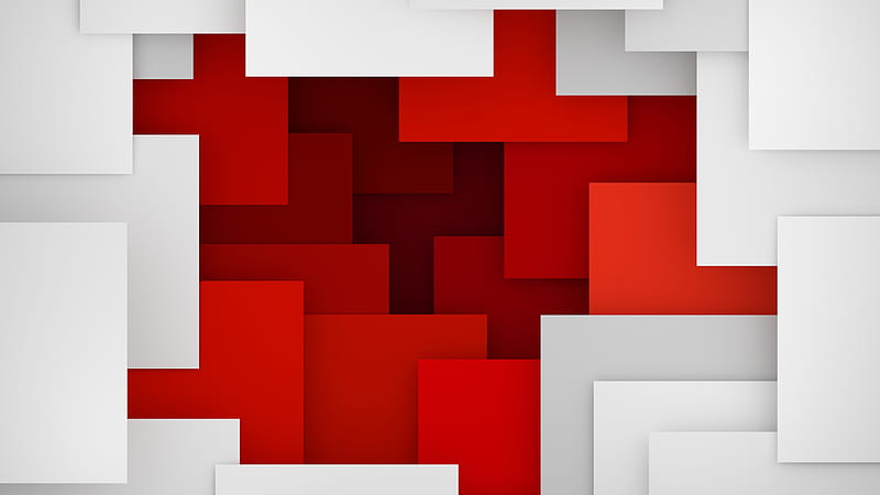 red and white squares, nested, geometric shapes, Abstract, HD wallpaper
