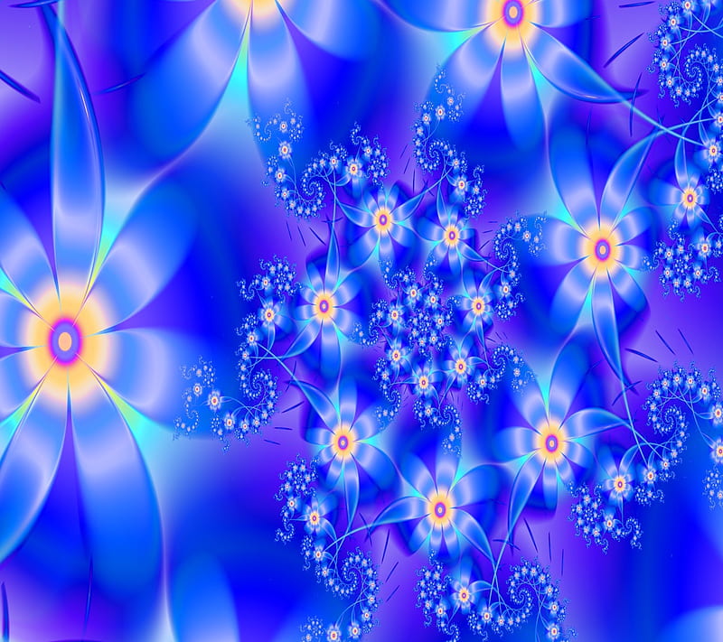Blue flowers, art, background, calm, cool, desenho, pattern, HD ...