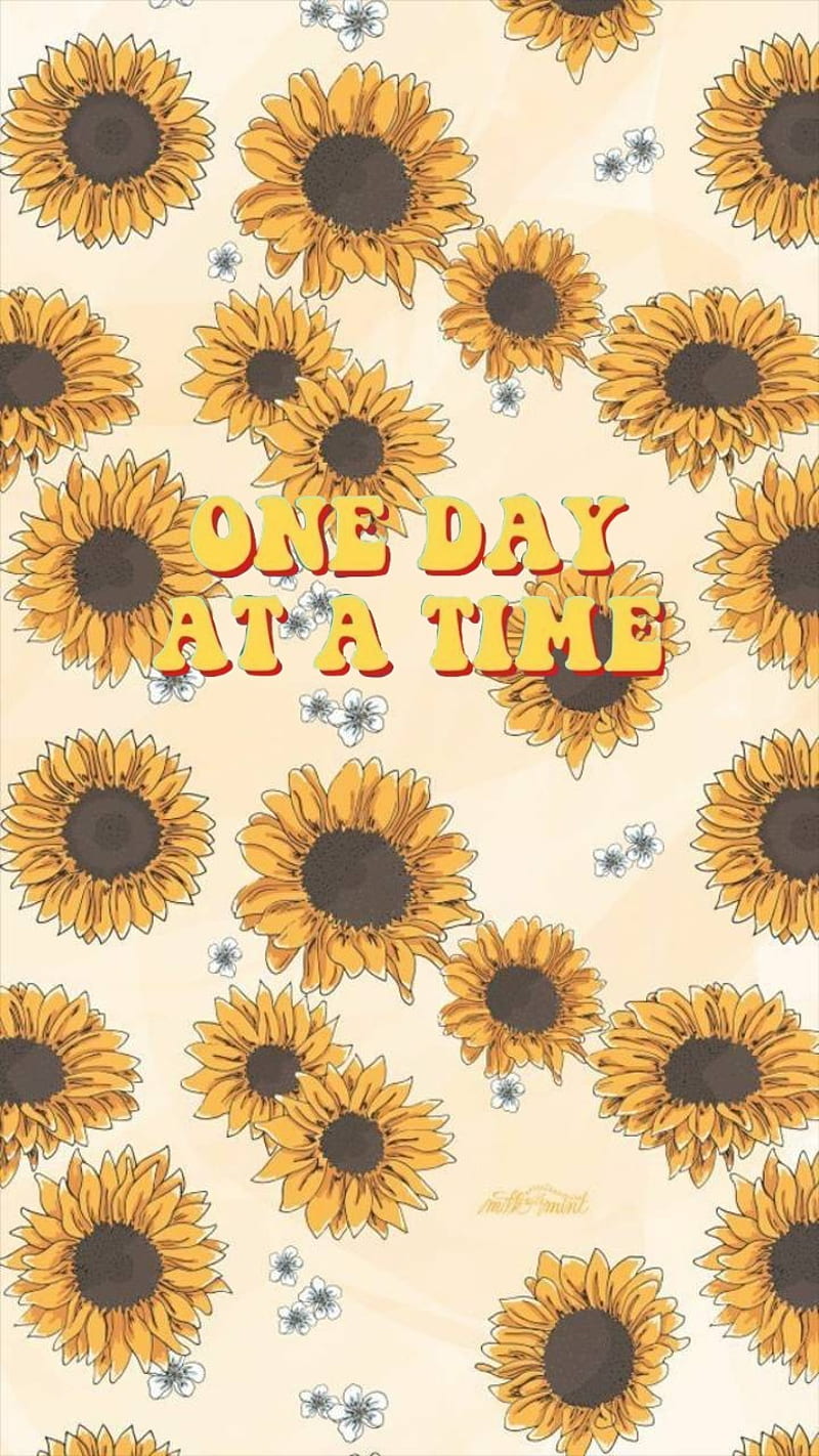 One Day at a Time, athstetic, brown, cute, flower, red, sunflower, sunflowers, white, yellow, HD phone wallpaper