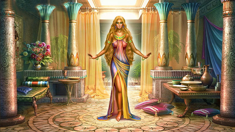 Princess of Egypt, pretty, art, bonito, woman, ancient egypt, fantasy, girl, digital, princess, HD wallpaper