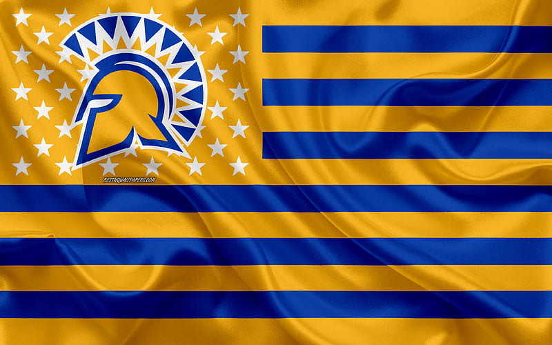 San Jose State Spartans, American football team, creative American flag, yellow-blue flag, NCAA, San Jose, California, USA, San Jose State Spartans logo, emblem, silk flag, American football, HD wallpaper