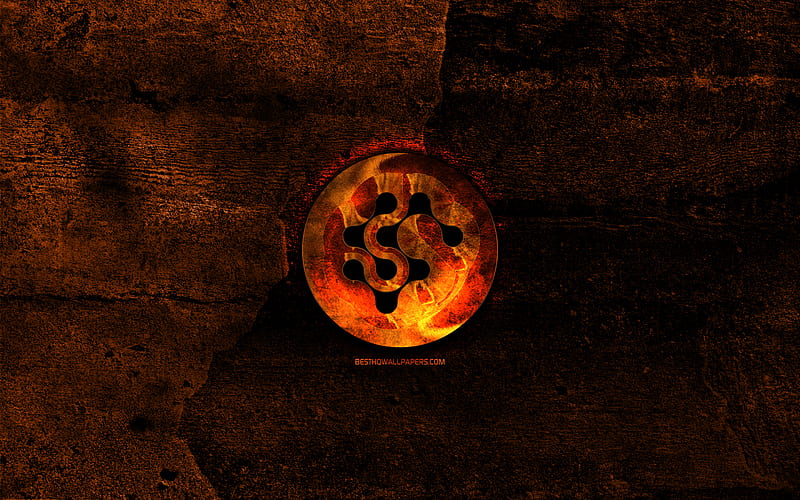 Synereo AMP fiery logo, orange stone background, creative, Synereo AMP logo, cryptocurrency, Synereo AMP, HD wallpaper