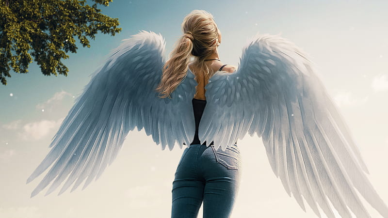 Lets Fly Angel Girl , angel, wings, artist, artwork, digital-art, HD wallpaper