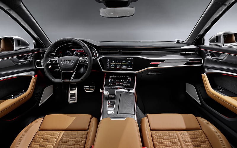 Audi RS6 Avant, 2020, interior, inside view, new RS6 Avant, front panel, German cars, Audi, HD wallpaper