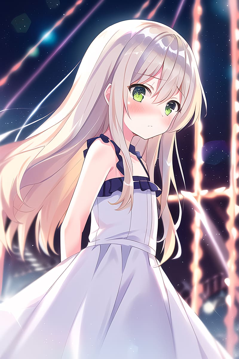 Sad Mood Anime Girl with Blur Light Dot Background · Creative Fabrica