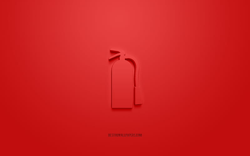 Fire extinguisher 3d icon, red background, 3d symbols, Fire extinguisher, creative 3d art, 3d icons, Fire extinguisher sign, Fire fighting 3d icons, HD wallpaper