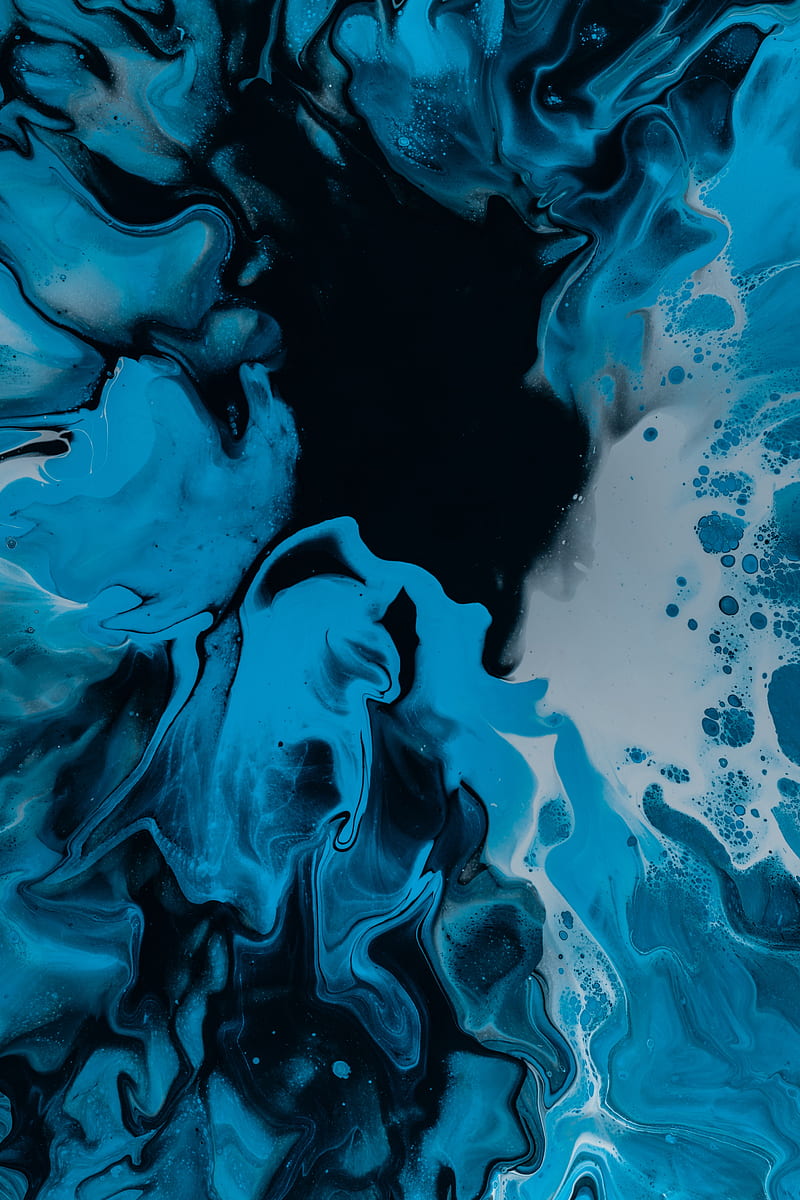 paint, fluid art, stains, liquid, blue, black, distortion, HD phone wallpaper