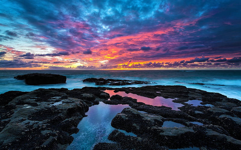 Colorful Coastal Sunset, beach, cool, ocean, nature, sunset, fun, HD wallpaper