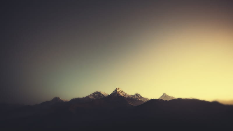 silhouette of mountains during sunset, landscape, mountains, painting, blurred, beige, R&B, HD wallpaper