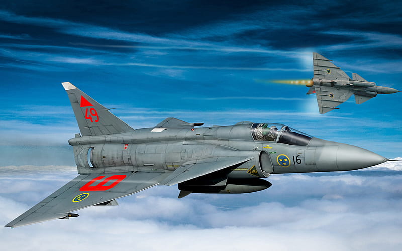 Saab 37 Viggen, Swedish fighter Swedish Air Force, combat aircraft, HD wallpaper