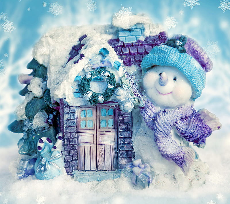 Snowman, christmas, merry, snow, winter, HD wallpaper
