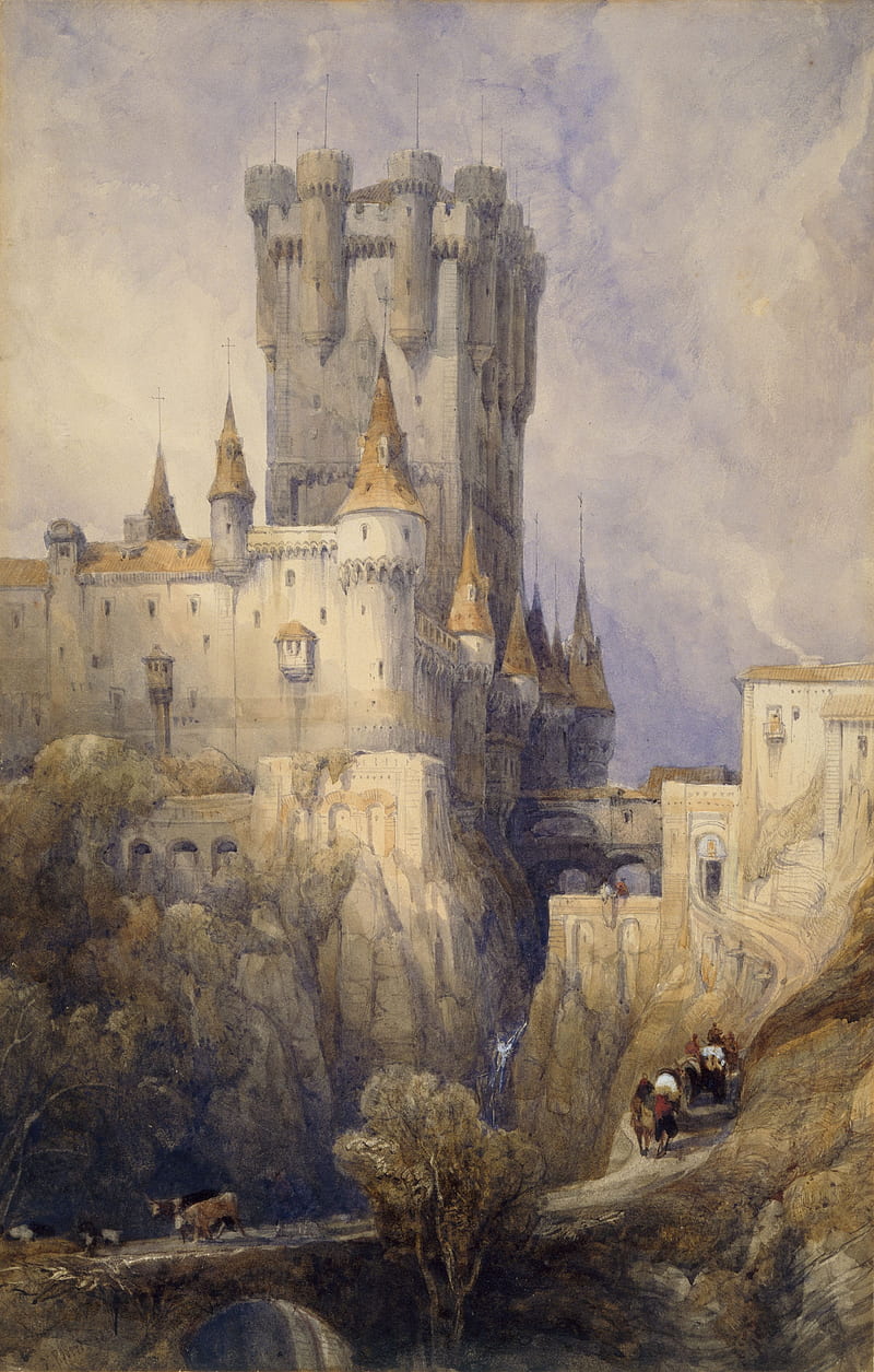 artwork, painting, medieval, castle, architecture, watercolor, HD phone wallpaper