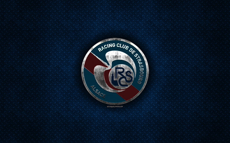 RC Strasbourg Alsace, French football club, blue metal texture, metal logo, emblem, Strasbourg, France, Ligue 1, creative art, football, HD wallpaper