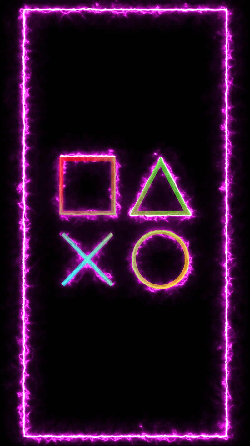 PS BUTTON|FRAME2, amoled, button, dark, frame, game, light, neon, playstation, HD phone wallpaper