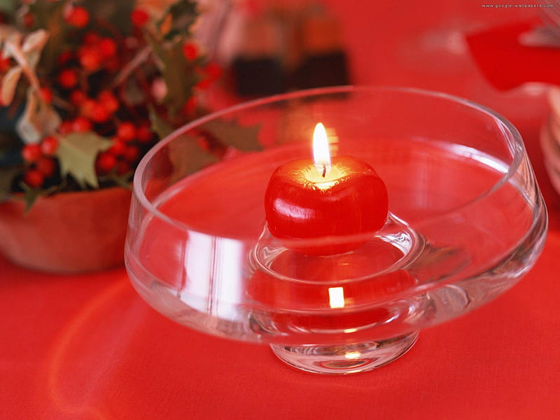 Christmas Candle, red, pot vase, water, glass cup, bonito, christmas bouquet, burning candle, HD wallpaper