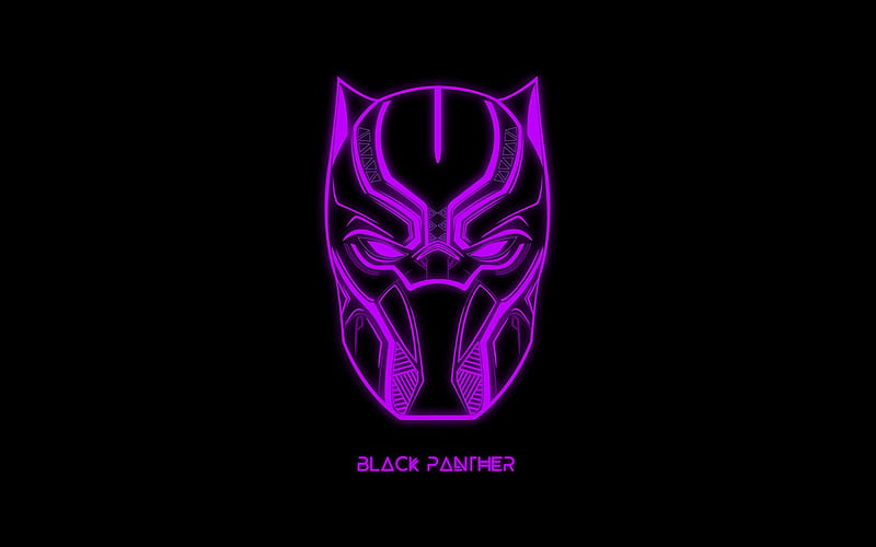 Black Panther, purple neon emblem, logo, creative art, superhero, HD wallpaper
