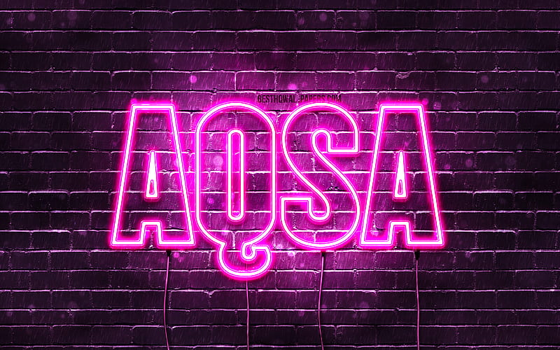 Aqsa, , with names, female names, Aqsa name, purple neon lights, Happy Birtay Aqsa, popular arabic female names, with Aqsa name, HD wallpaper