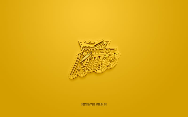 Brandon Wheat Kings, creative 3D logo, yellow background, 3d emblem, Canadian hockey team club, WHL, Manitoba, Canada, 3d art, hockey, Brandon Wheat Kings 3d logo, HD wallpaper