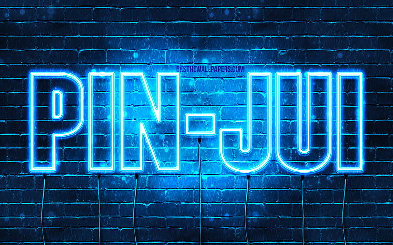 Pin-Jui with names, Pin-Jui name, blue neon lights, Happy Birtay Pin-Jui, popular taiwanese male names, with Pin-Jui name, HD wallpaper