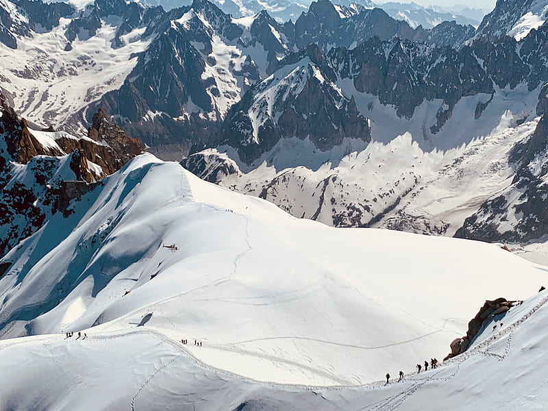 people trekking a snowy mountain, HD wallpaper