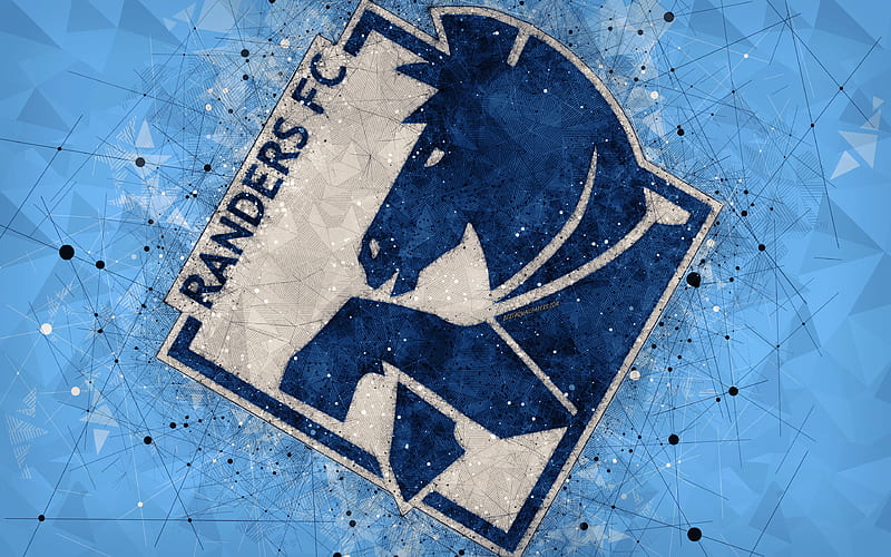 Randers FC logo, geometric art, Danish football club, blue background, Danish Superliga, Randers, Denmark, football, creative art, HD wallpaper