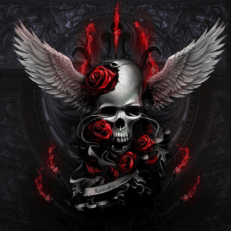 Skull roses red art HD phone wallpaper  Pxfuel