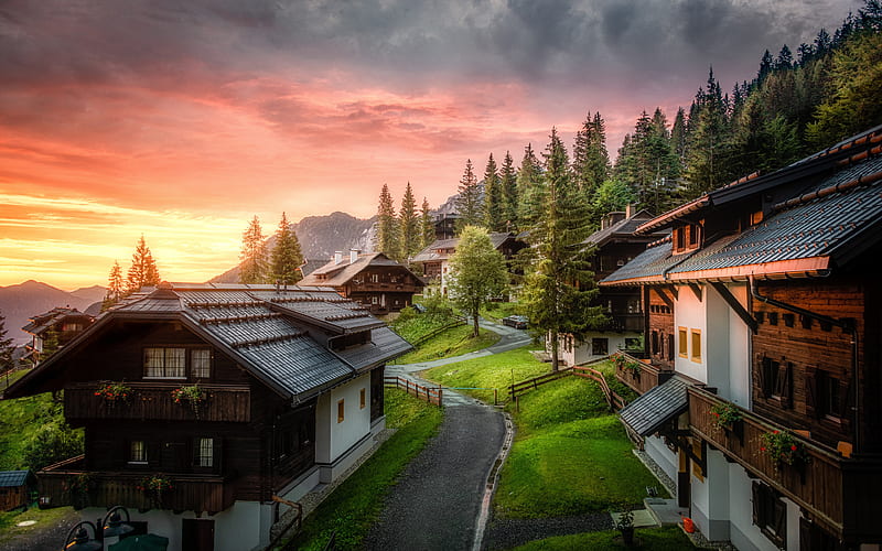 Carinthia mountains, morning, beautiful nature, Austria, Alps, Europe, HD wallpaper