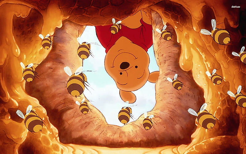 winnie the pooh, bee, winnie, pooh, bear, hive, HD wallpaper