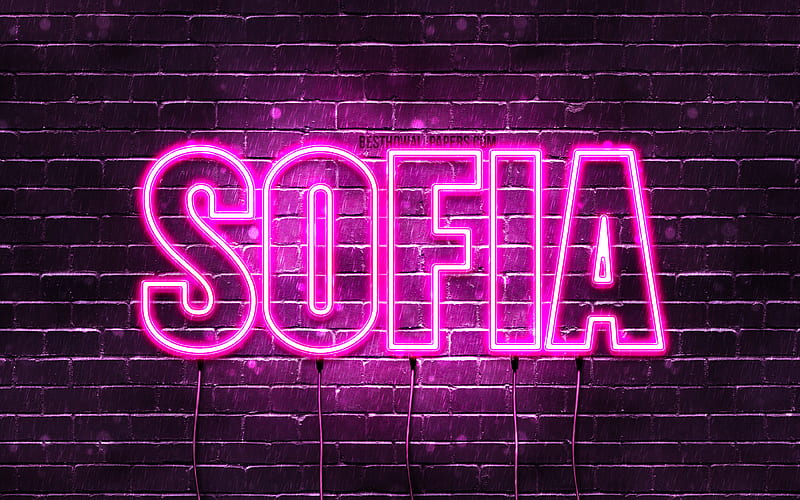Sofia with names, female names, Sofia name, purple neon lights, horizontal text, with Sofia name, HD wallpaper