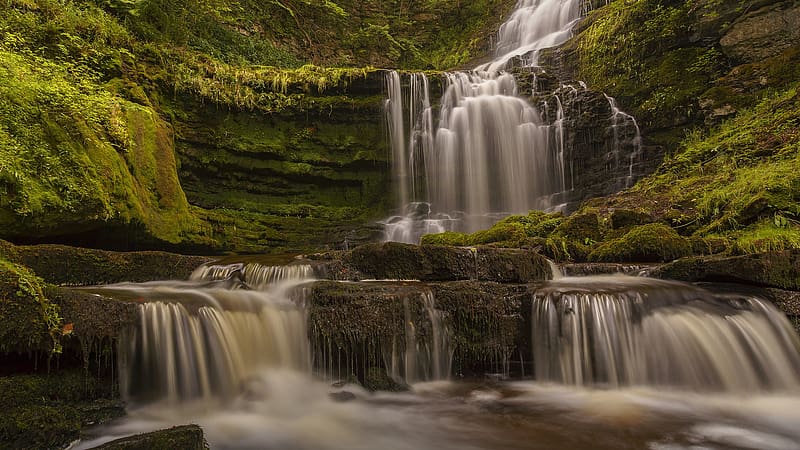 Scaleber Force Falls, Yorkshire Dales National Park, England, water, rocks, river, cascades, trees, uk, HD wallpaper
