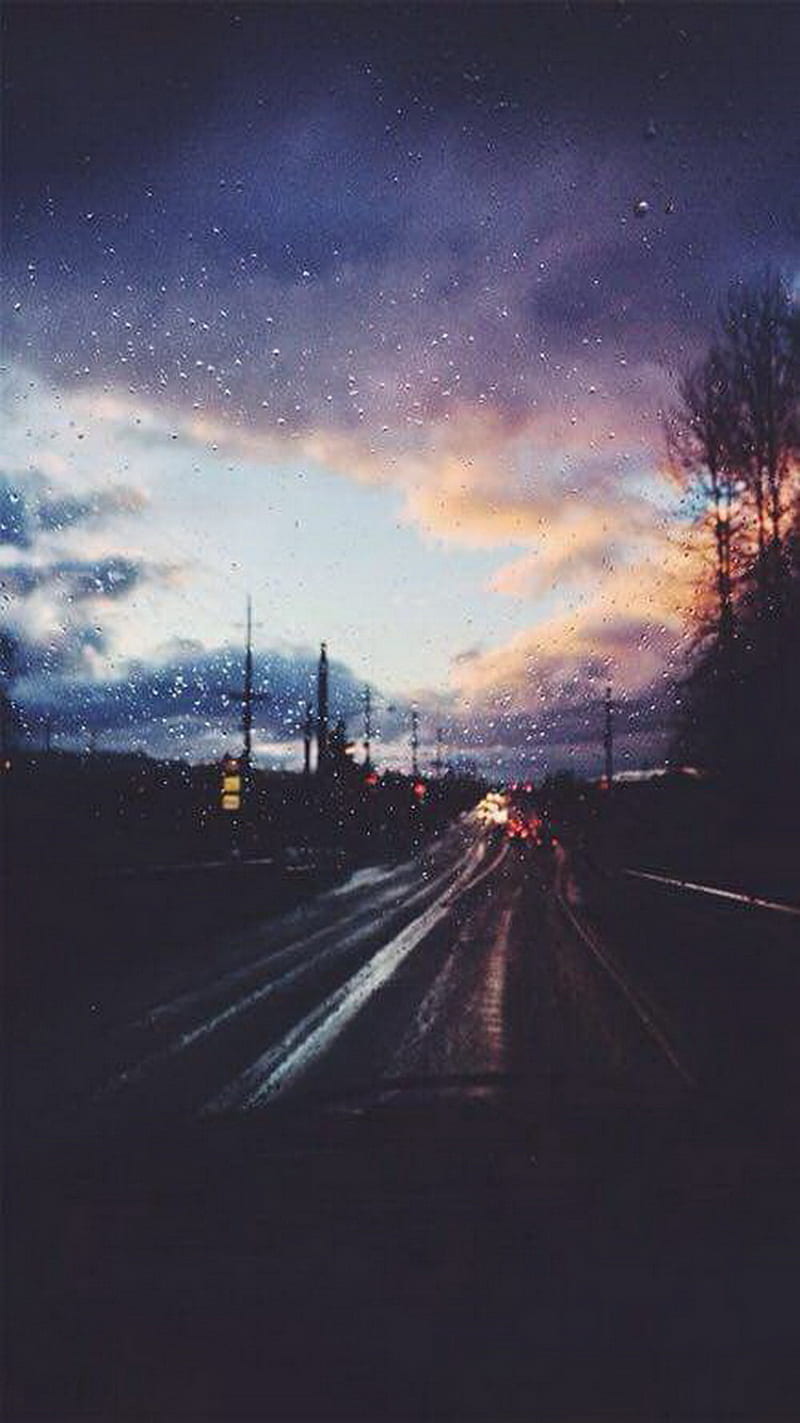 Rainy Day, car, clouds, rain, rainy, road, street, HD phone wallpaper