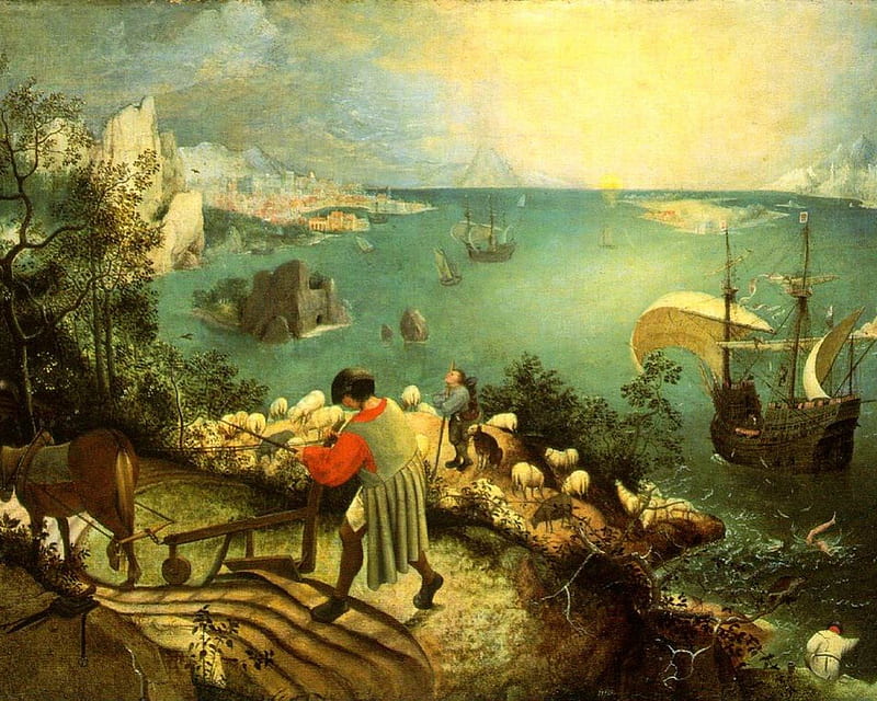 Pieter Breugel the Elder - The Fall of Icarus, painting, mythology, sixteenth century, flemish, HD wallpaper