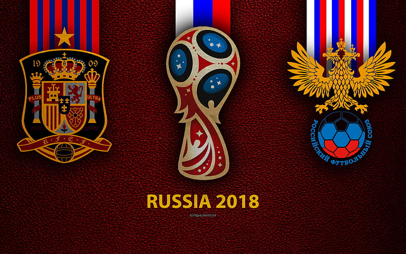Spain vs Russia leather texture, logo, 2018 FIFA World Cup, Russia 2018, July 1, football match, creative art, national football teams, HD wallpaper