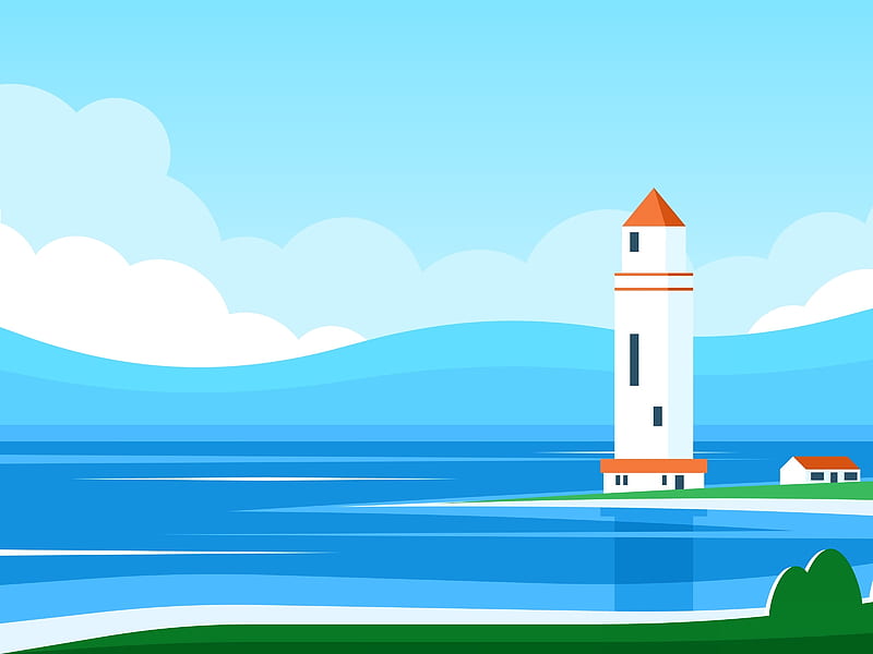 lighthouse, building, sea, art, vector, HD wallpaper