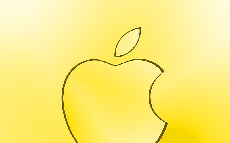 Apple yellow logo, creative, yellow blurred background, minimal, Apple logo, artwork, Apple, HD wallpaper