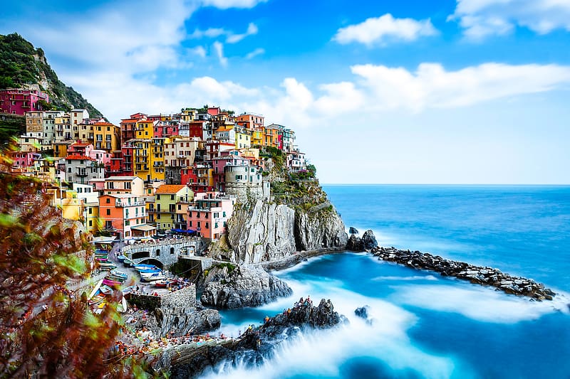 Italy, Coast, Ocean, House, Village, Colors, Colorful, , Manarola, , Towns, HD wallpaper