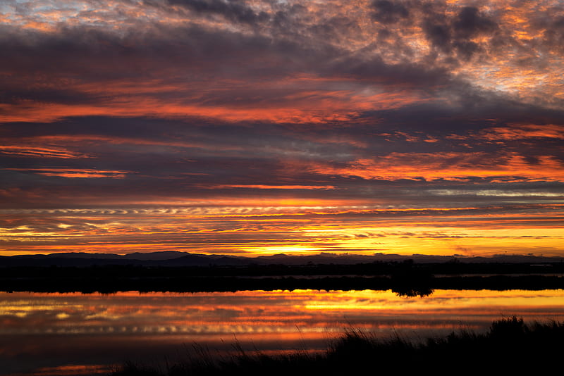 river, sunset, sky, reflection, HD wallpaper